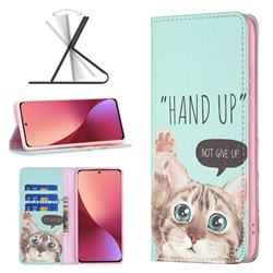 Hand Up Cat Slim Magnetic Attraction Wallet Flip Cover for Xiaomi Mi 12