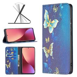 Gold Butterfly Slim Magnetic Attraction Wallet Flip Cover for Xiaomi Mi 12