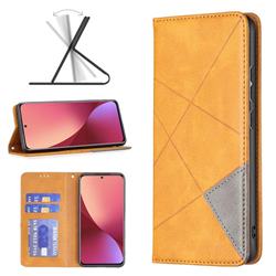 Prismatic Slim Magnetic Sucking Stitching Wallet Flip Cover for Xiaomi Mi 12 - Yellow
