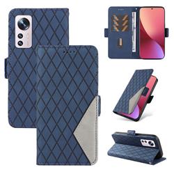 Grid Pattern Splicing Protective Wallet Case Cover for Xiaomi Mi 12 - Blue
