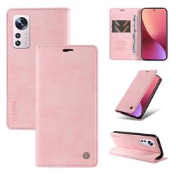 YIKATU Litchi Card Magnetic Automatic Suction Leather Flip Cover for Xiaomi Mi 12 - Pink
