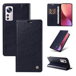 YIKATU Litchi Card Magnetic Automatic Suction Leather Flip Cover for Xiaomi Mi 12 - Navy Blue