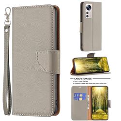 Classic Luxury Litchi Leather Phone Wallet Case for Xiaomi Mi 12 Lite - Gray