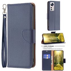 Classic Luxury Litchi Leather Phone Wallet Case for Xiaomi Mi 12 Lite - Blue