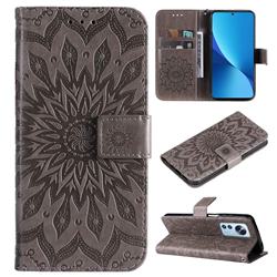 Embossing Sunflower Leather Wallet Case for Xiaomi Mi 12 Lite - Gray