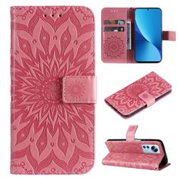 Embossing Sunflower Leather Wallet Case for Xiaomi Mi 12 Lite - Pink