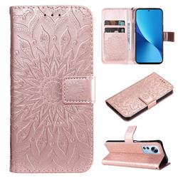 Embossing Sunflower Leather Wallet Case for Xiaomi Mi 12 Lite - Rose Gold
