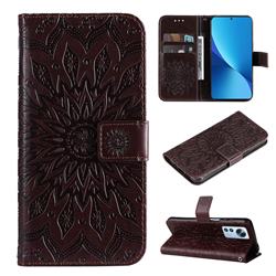 Embossing Sunflower Leather Wallet Case for Xiaomi Mi 12 Lite - Brown