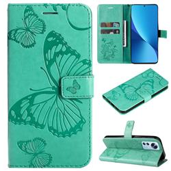 Embossing 3D Butterfly Leather Wallet Case for Xiaomi Mi 12 Lite - Green