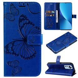 Embossing 3D Butterfly Leather Wallet Case for Xiaomi Mi 12 Lite - Blue