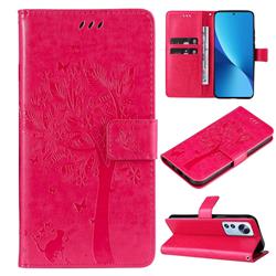 Embossing Butterfly Tree Leather Wallet Case for Xiaomi Mi 12 Lite - Rose