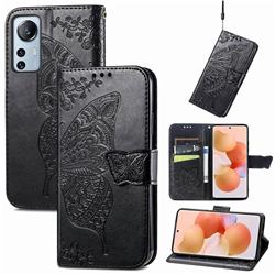 Embossing Mandala Flower Butterfly Leather Wallet Case for Xiaomi Mi 12 Lite - Black