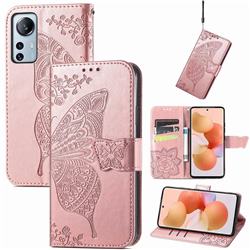 Embossing Mandala Flower Butterfly Leather Wallet Case for Xiaomi Mi 12 Lite - Rose Gold