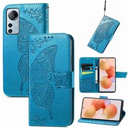 Embossing Mandala Flower Butterfly Leather Wallet Case for Xiaomi Mi 12 Lite - Blue