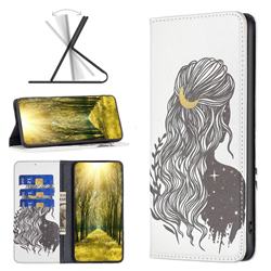 Girl with Long Hair Slim Magnetic Attraction Wallet Flip Cover for Xiaomi Mi 12 Lite
