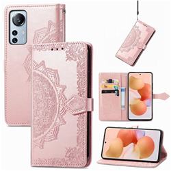 Embossing Imprint Mandala Flower Leather Wallet Case for Xiaomi Mi 12 Lite - Rose Gold