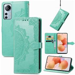 Embossing Imprint Mandala Flower Leather Wallet Case for Xiaomi Mi 12 Lite - Green