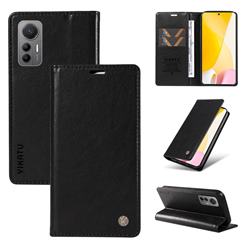 YIKATU Litchi Card Magnetic Automatic Suction Leather Flip Cover for Xiaomi Mi 12 Lite - Black