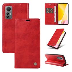 YIKATU Litchi Card Magnetic Automatic Suction Leather Flip Cover for Xiaomi Mi 12 Lite - Bright Red