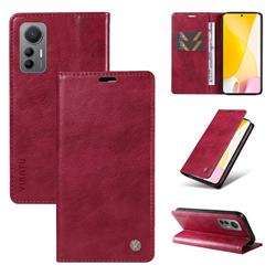 YIKATU Litchi Card Magnetic Automatic Suction Leather Flip Cover for Xiaomi Mi 12 Lite - Wine Red