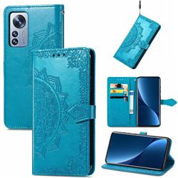 Embossing Imprint Mandala Flower Leather Wallet Case for Xiaomi Mi 12 Pro - Blue