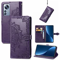 Embossing Imprint Mandala Flower Leather Wallet Case for Xiaomi Mi 12 Pro - Purple