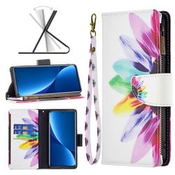 Seven-color Flowers Binfen Color BF03 Retro Zipper Leather Wallet Phone Case for Xiaomi Mi 12 Pro