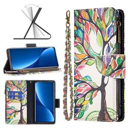 The Tree of Life Binfen Color BF03 Retro Zipper Leather Wallet Phone Case for Xiaomi Mi 12 Pro