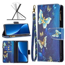 Golden Butterflies Binfen Color BF03 Retro Zipper Leather Wallet Phone Case for Xiaomi Mi 12 Pro