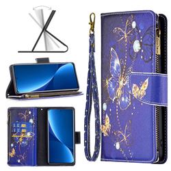 Purple Butterfly Binfen Color BF03 Retro Zipper Leather Wallet Phone Case for Xiaomi Mi 12 Pro
