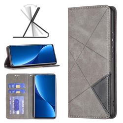 Prismatic Slim Magnetic Sucking Stitching Wallet Flip Cover for Xiaomi Mi 12 Pro - Gray