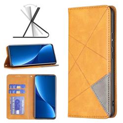 Prismatic Slim Magnetic Sucking Stitching Wallet Flip Cover for Xiaomi Mi 12 Pro - Yellow