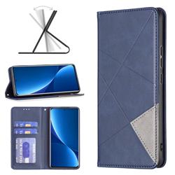Prismatic Slim Magnetic Sucking Stitching Wallet Flip Cover for Xiaomi Mi 12 Pro - Blue