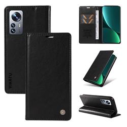 YIKATU Litchi Card Magnetic Automatic Suction Leather Flip Cover for Xiaomi Mi 12 Pro - Black