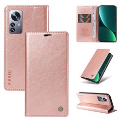 YIKATU Litchi Card Magnetic Automatic Suction Leather Flip Cover for Xiaomi Mi 12 Pro - Rose Gold