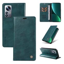 YIKATU Litchi Card Magnetic Automatic Suction Leather Flip Cover for Xiaomi Mi 12 Pro - Dark Blue
