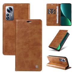 YIKATU Litchi Card Magnetic Automatic Suction Leather Flip Cover for Xiaomi Mi 12 Pro - Brown