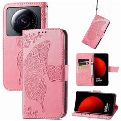 Embossing Mandala Flower Butterfly Leather Wallet Case for Xiaomi Mi 12S Ultra - Pink