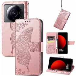 Embossing Mandala Flower Butterfly Leather Wallet Case for Xiaomi Mi 12S Ultra - Rose Gold