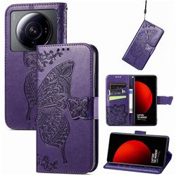 Embossing Mandala Flower Butterfly Leather Wallet Case for Xiaomi Mi 12S Ultra - Dark Purple