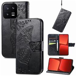 Embossing Mandala Flower Butterfly Leather Wallet Case for Xiaomi Mi 13 - Black