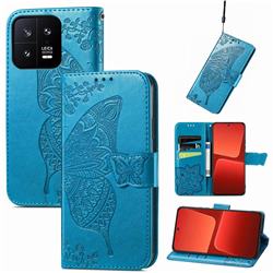 Embossing Mandala Flower Butterfly Leather Wallet Case for Xiaomi Mi 13 - Blue