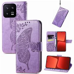 Embossing Mandala Flower Butterfly Leather Wallet Case for Xiaomi Mi 13 - Light Purple