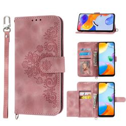 Skin Feel Embossed Lace Flower Multiple Card Slots Leather Wallet Phone Case for Xiaomi Mi 13 - Pink