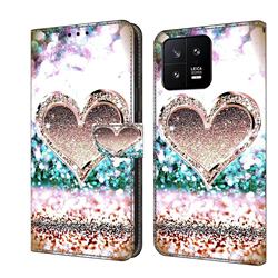 Pink Diamond Heart Crystal PU Leather Protective Wallet Case Cover for Xiaomi Mi 13