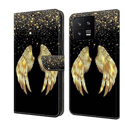 Golden Angel Wings Crystal PU Leather Protective Wallet Case Cover for Xiaomi Mi 13