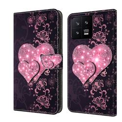 Lace Heart Crystal PU Leather Protective Wallet Case Cover for Xiaomi Mi 13