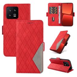 Grid Pattern Splicing Protective Wallet Case Cover for Xiaomi Mi 13 - Red