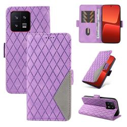 Grid Pattern Splicing Protective Wallet Case Cover for Xiaomi Mi 13 - Purple