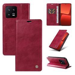 YIKATU Litchi Card Magnetic Automatic Suction Leather Flip Cover for Xiaomi Mi 13 - Wine Red